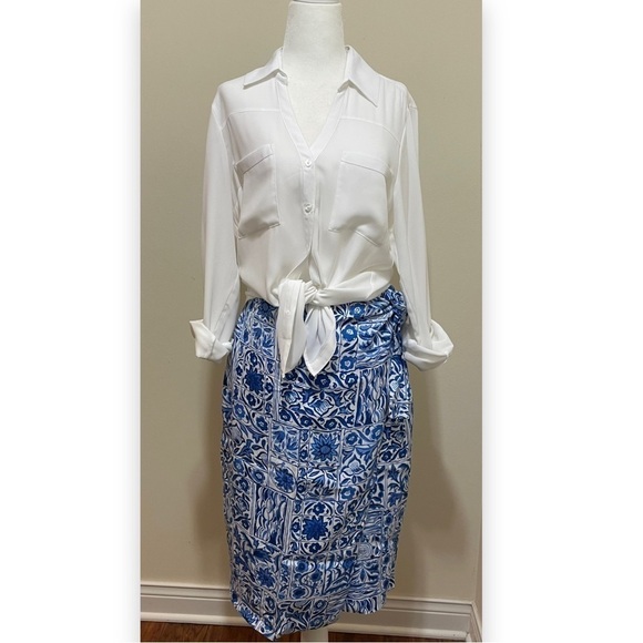 NWT ANN TAYLOR LOFT FAUX WRAP VIBRANT BLUE & WHITE SKIRT - Picture 5 of 16